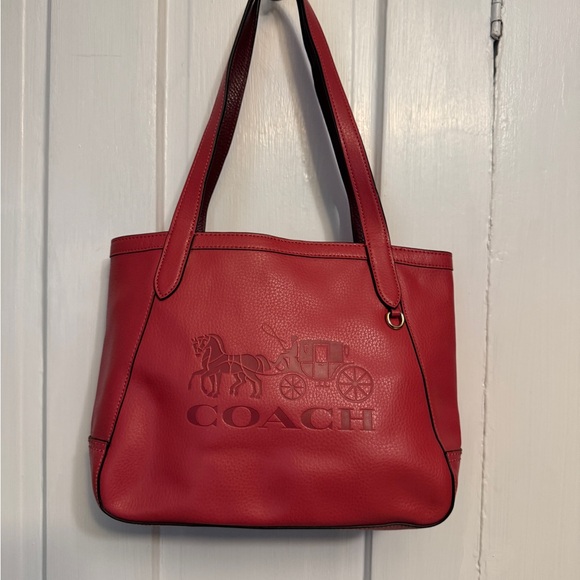 Coach Tote 27 Red Embossed Leather Tote and Wallet - Picture 2 of 14